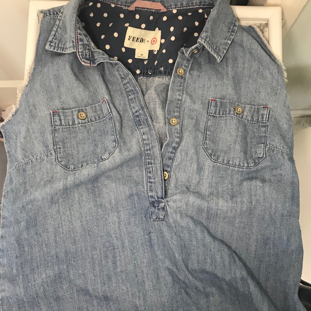 Thin denim tank top women’s half button down